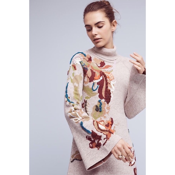 NWT Anthropologie Embroidered Petals Swing Dress - Picture 2 of 4