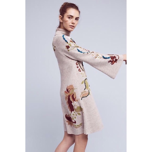 NWT Anthropologie Embroidered Petals Swing Dress - Picture 3 of 4