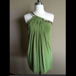 BCBG Olive Green One Sequin Shoulder Dress