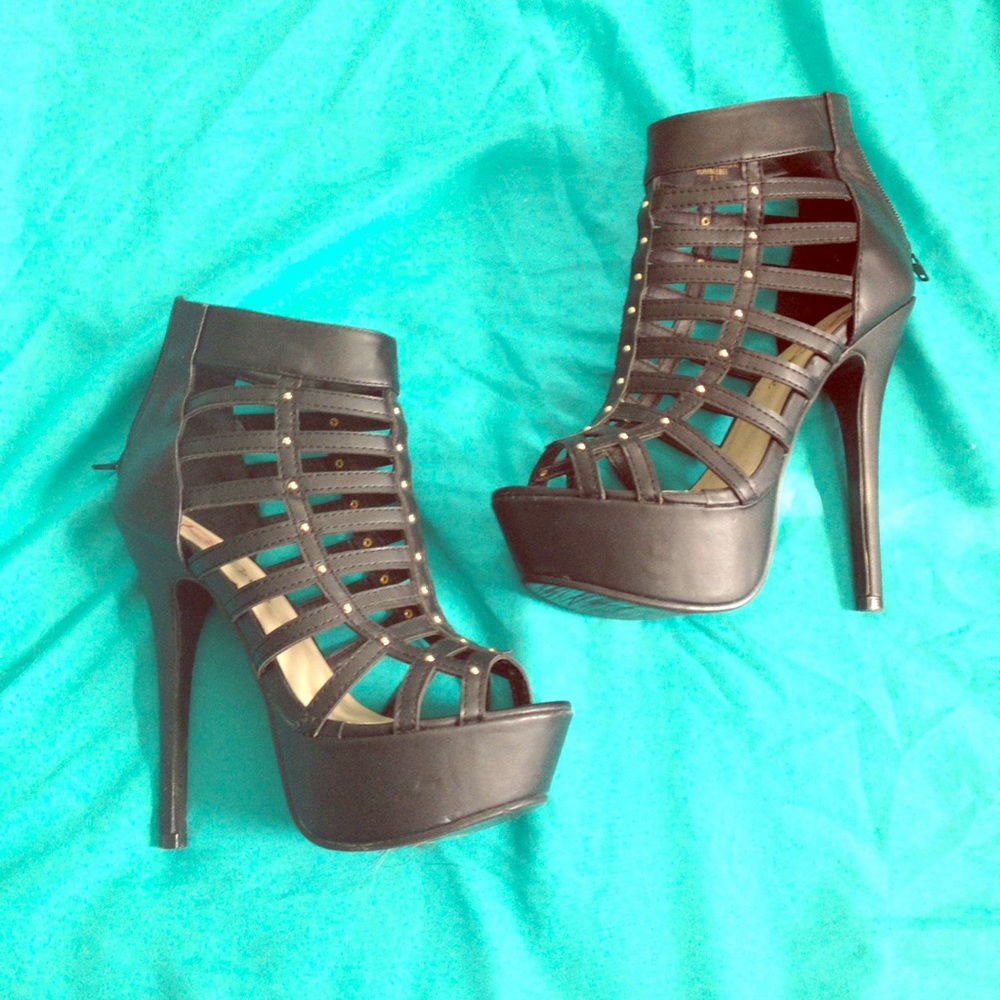 Black High Heel Strapped Boots