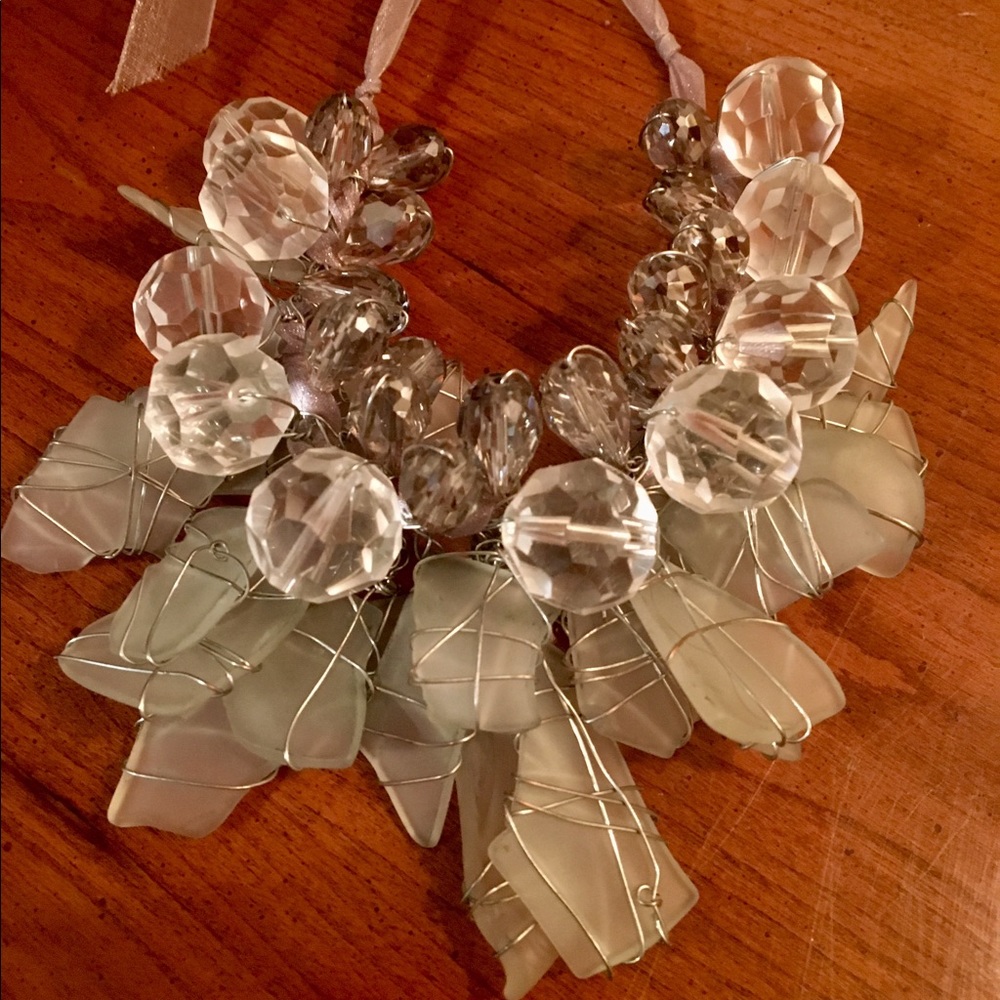Sea glass and crystal beaded necklace