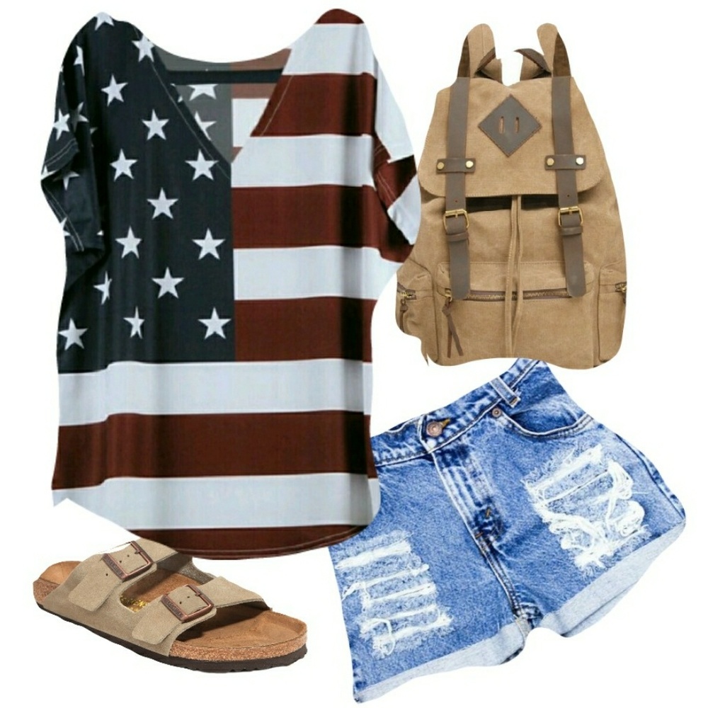 V-Neck Choker American Flag Shirt