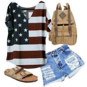 V-Neck Choker American Flag Shirt
