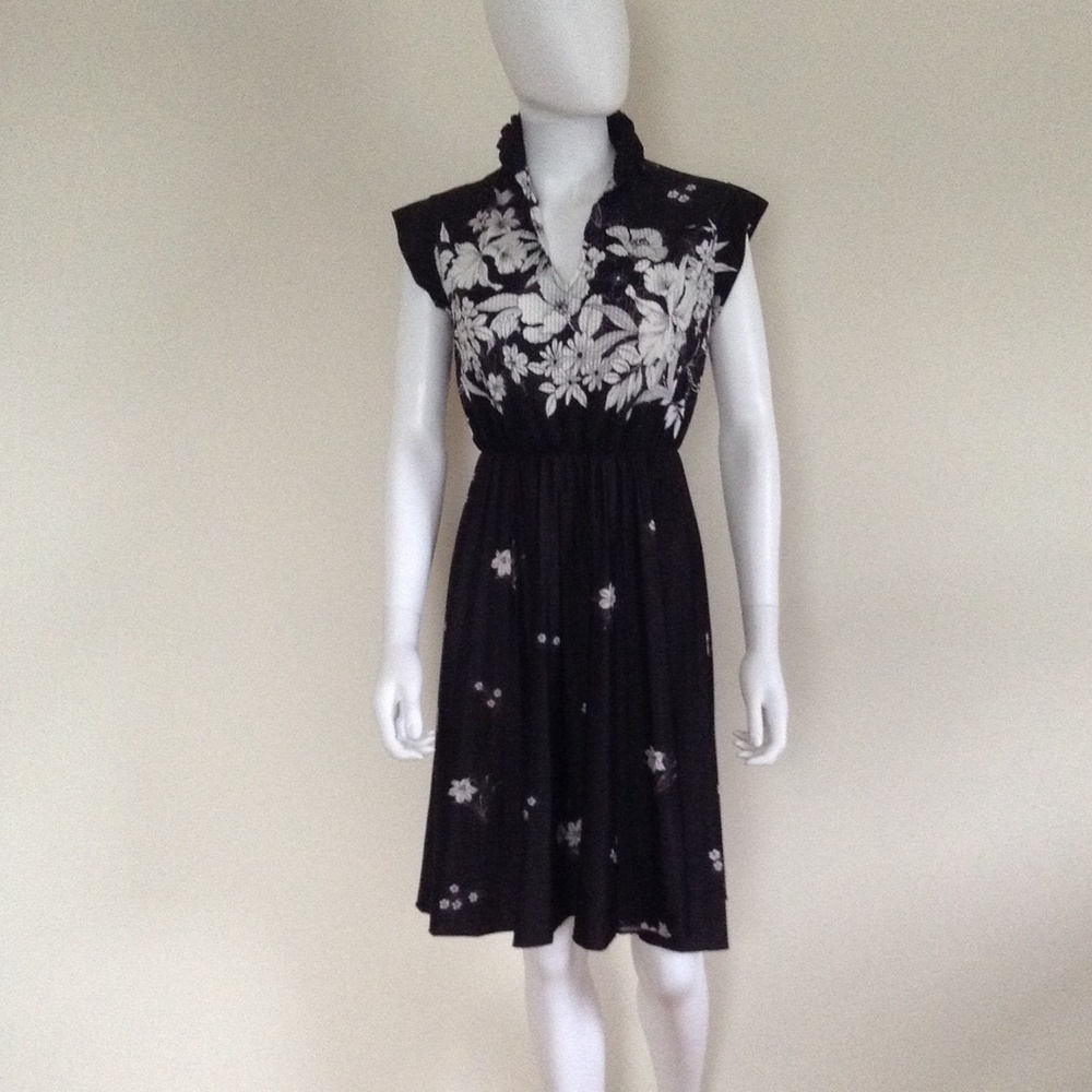 Vintage 1960s High Ruffle Collar Pleated Midi