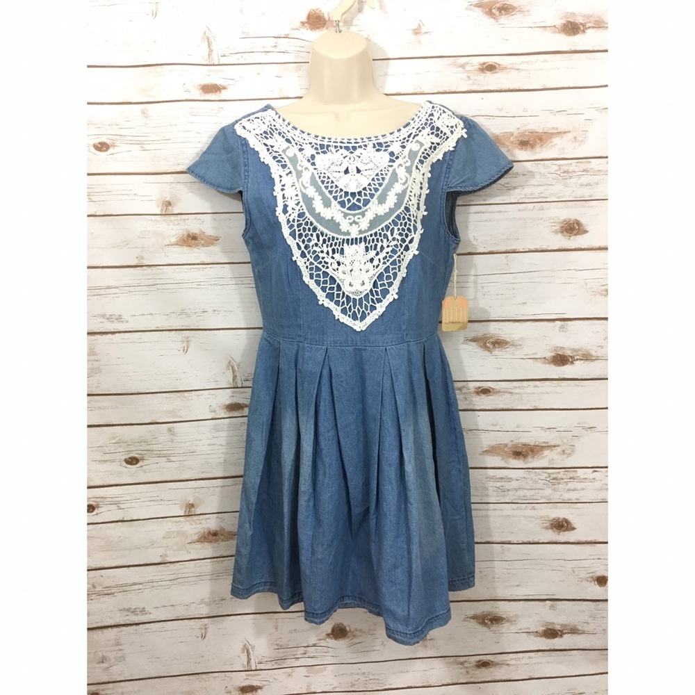 Lace and denim dress