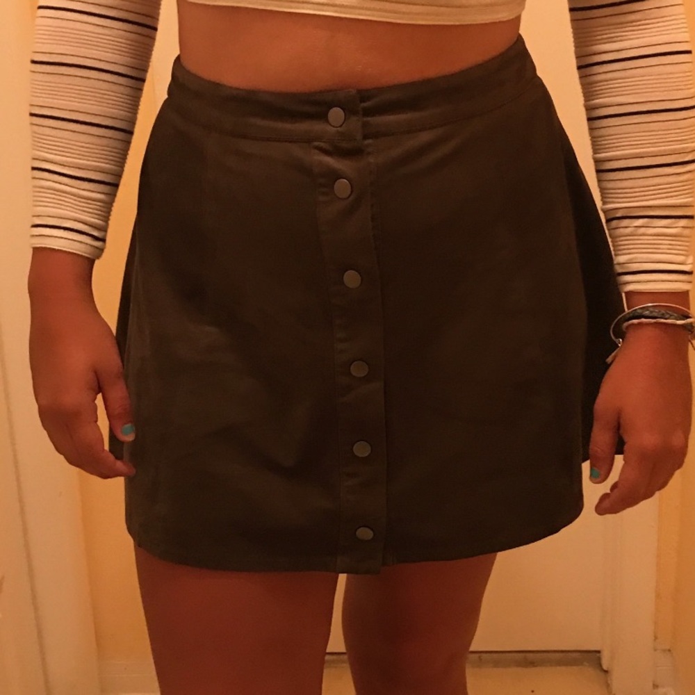 Suede Forest Green Button Wrap Skirt