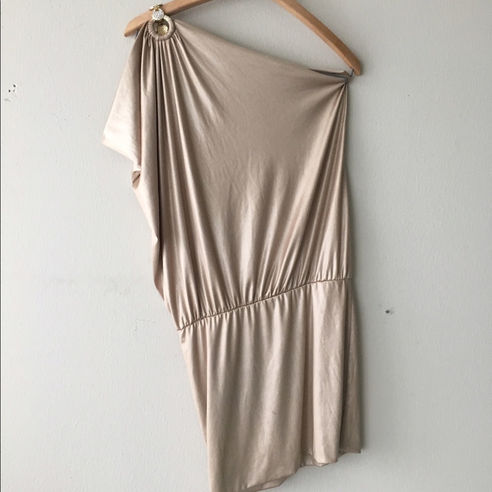 Cache gold one shoulder dress