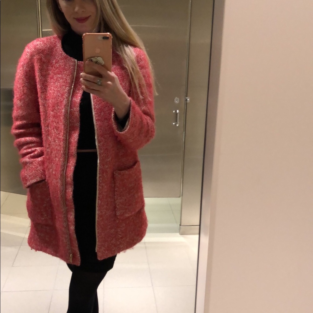 Oversized ZARA coral/pink wool coat w/gold zipper