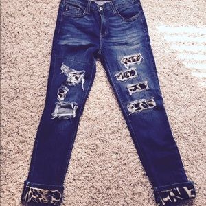 Denim Skinnies with leopard printed patching