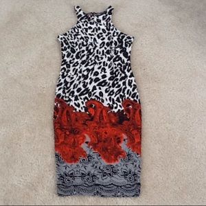 AX Paris Black,White,and Red Patterned Midi Dress