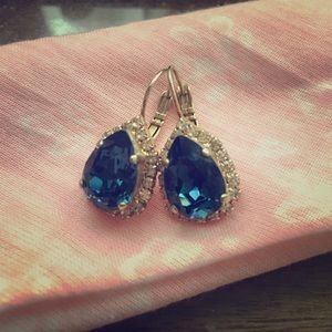 Sparkly blue diamond drop wedding earrings