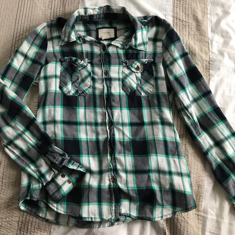 Green and Blue plaid button up