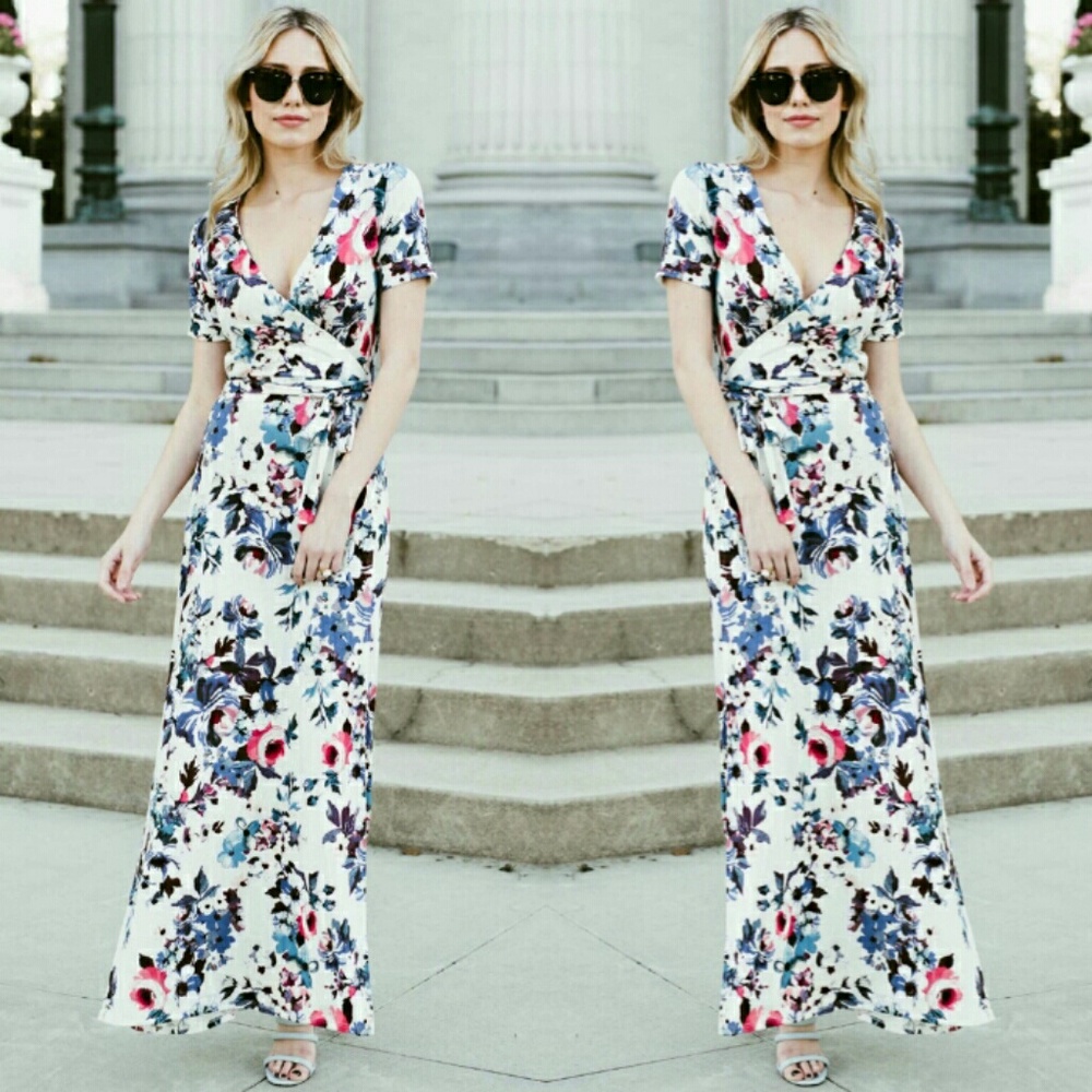 Vera Maxi Wrap Dress Flower Medium