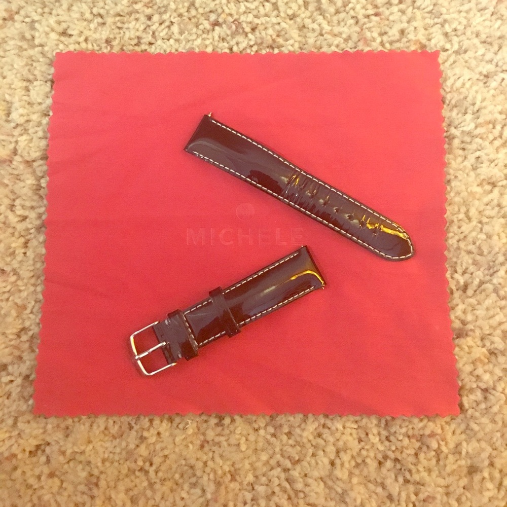 Black patent leather Michele Watch strap, 18mm