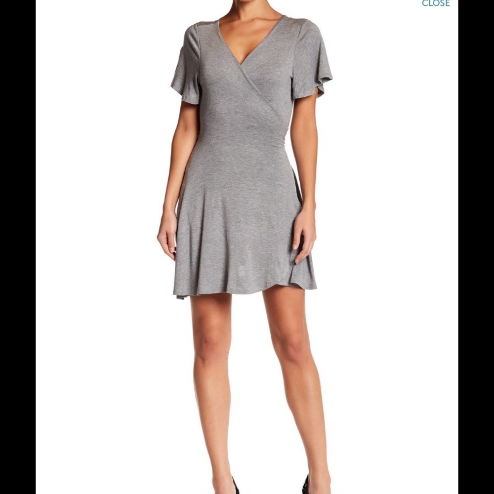 Knit Wrap Dress with Short Flutter Sleeves