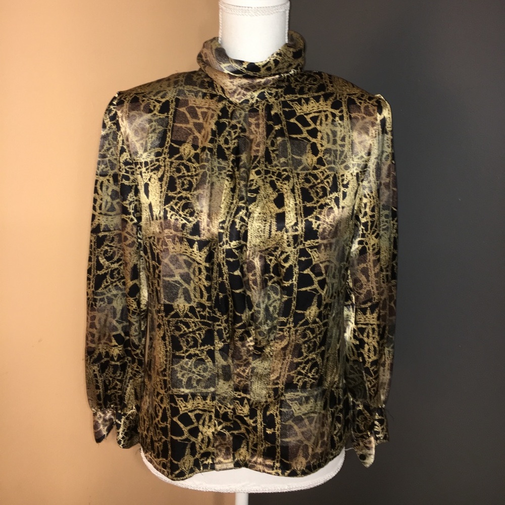 Vintage 80s Pleated Turtleneck Blouse