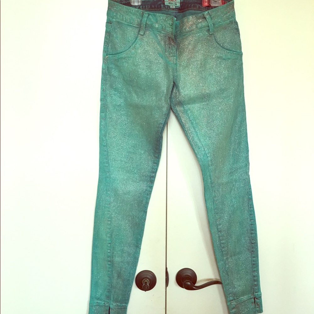 Glamorous light green/silver glitter super skinny