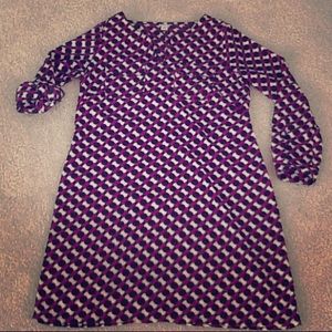 Polka Dot Purple, Cream, and Black Shirt Dress