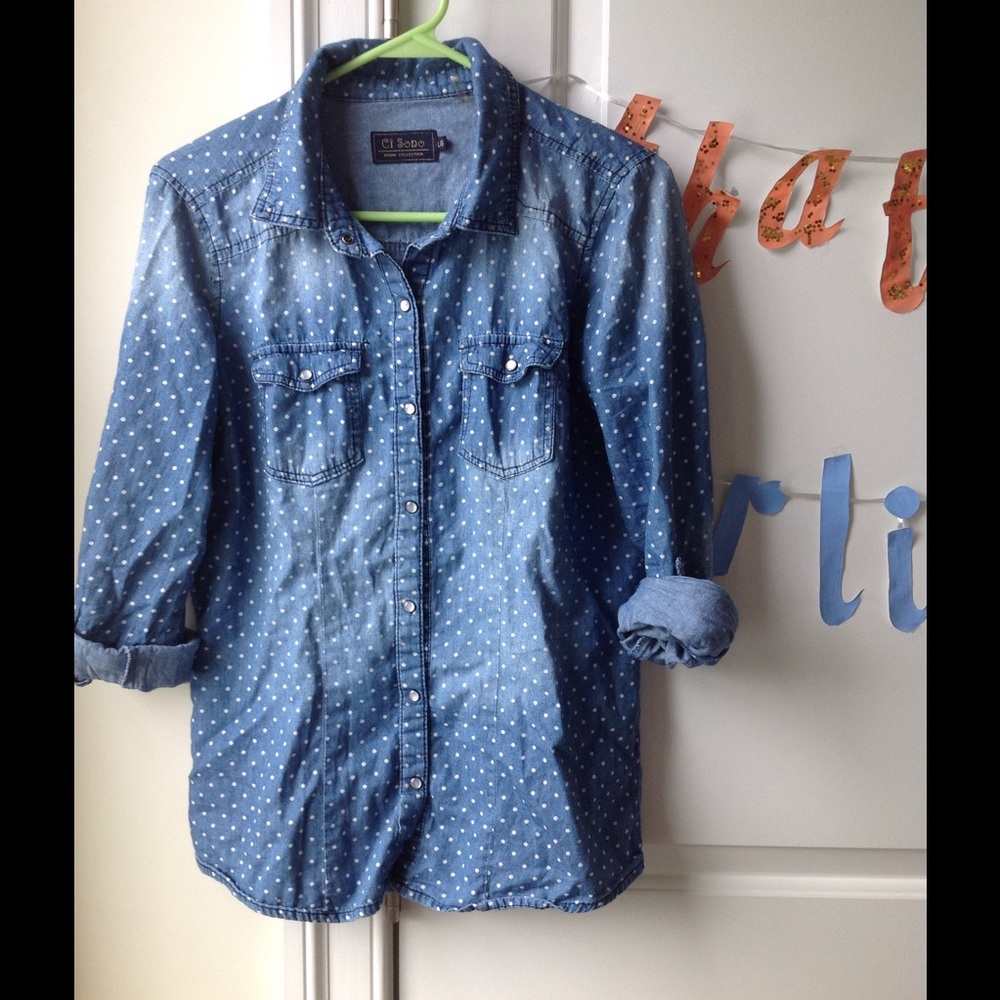 Chambray Polka Dot Button Down