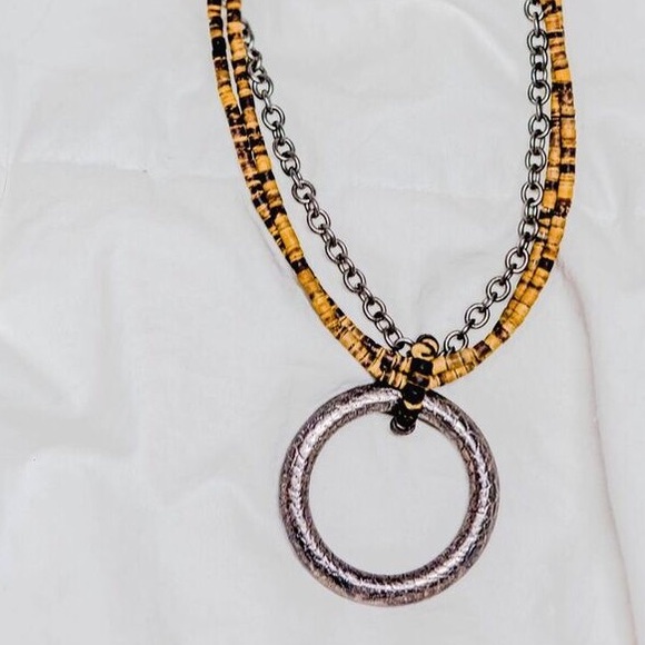 1970s African Metal + Stone Double Chain Necklace - Picture 1 of 2