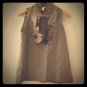 NWOT Jcrew silk grey ruffle neck top. Size 6
