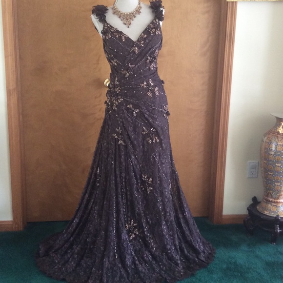 Jovani brown couture dress - Picture 1 of 6
