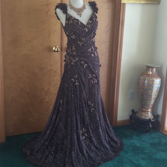 Jovani brown couture dress - Picture 2 of 6