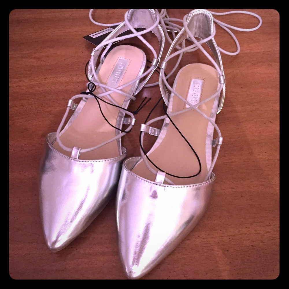 Metallic Ankle Wrap Flats