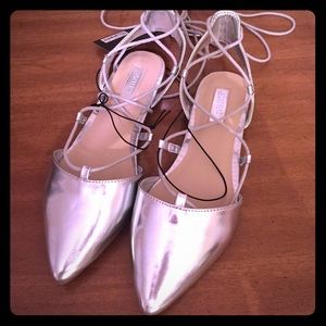 Metallic Ankle Wrap Flats