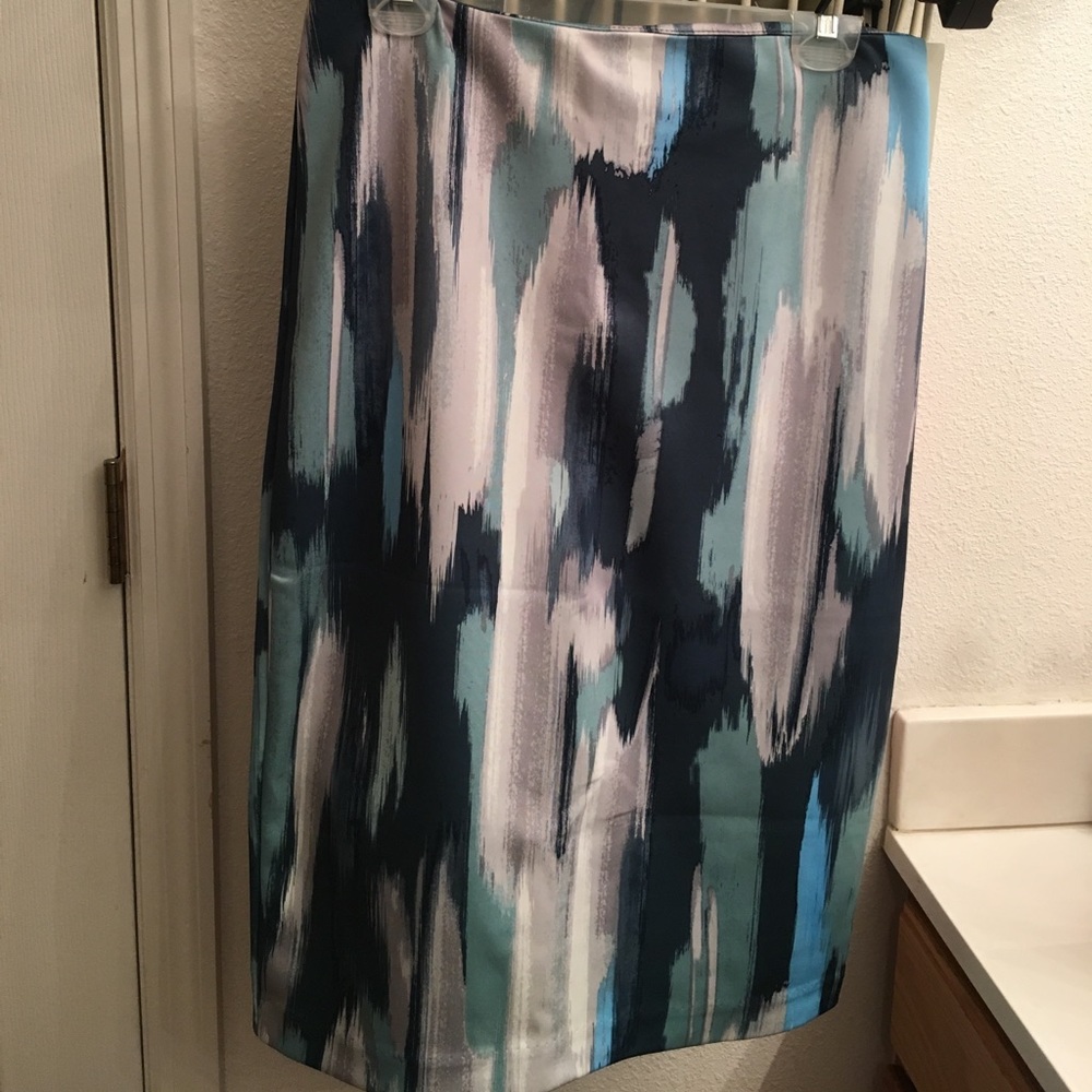 New York And Company blue watercolor pencil skirt