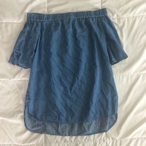 Off-the-shoulder chambray shirt