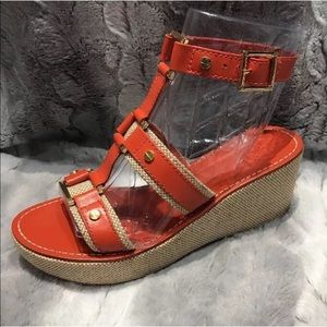 RARE Tory Burch Wedge Orange Sandal Sz 8M
