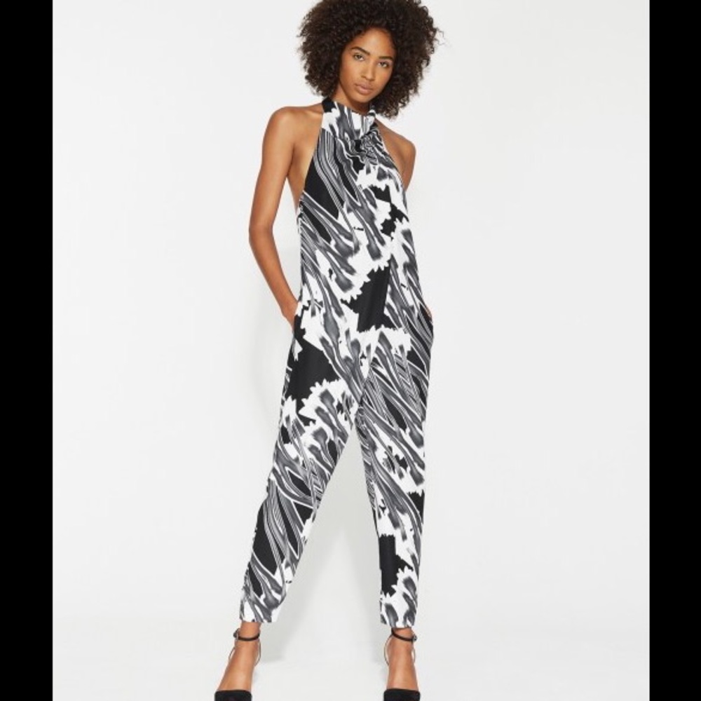 Halston Heritage Halterneck Graphic Print Jumpsuit