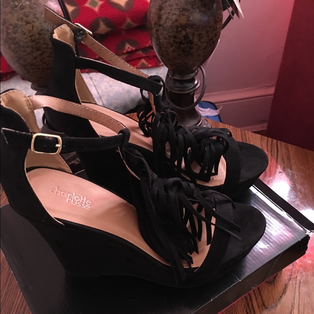 Charlotte Russe fringe wedge sandals.