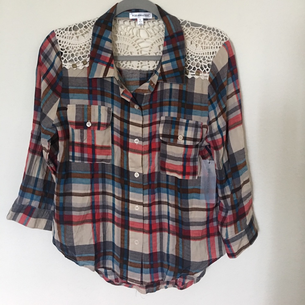 Plaid shirt with lace