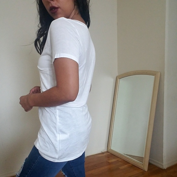 🆕NOT SO BASIC DEEP V WHITE TEE SHIRT TOP - Picture 3 of 5