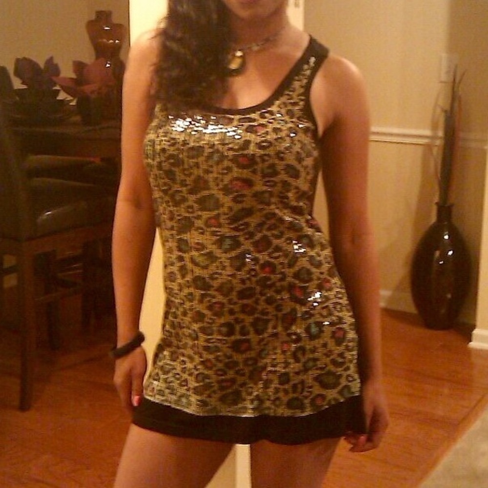 Sequin Multi Colored, Leopard Print Mini Dress - image 2