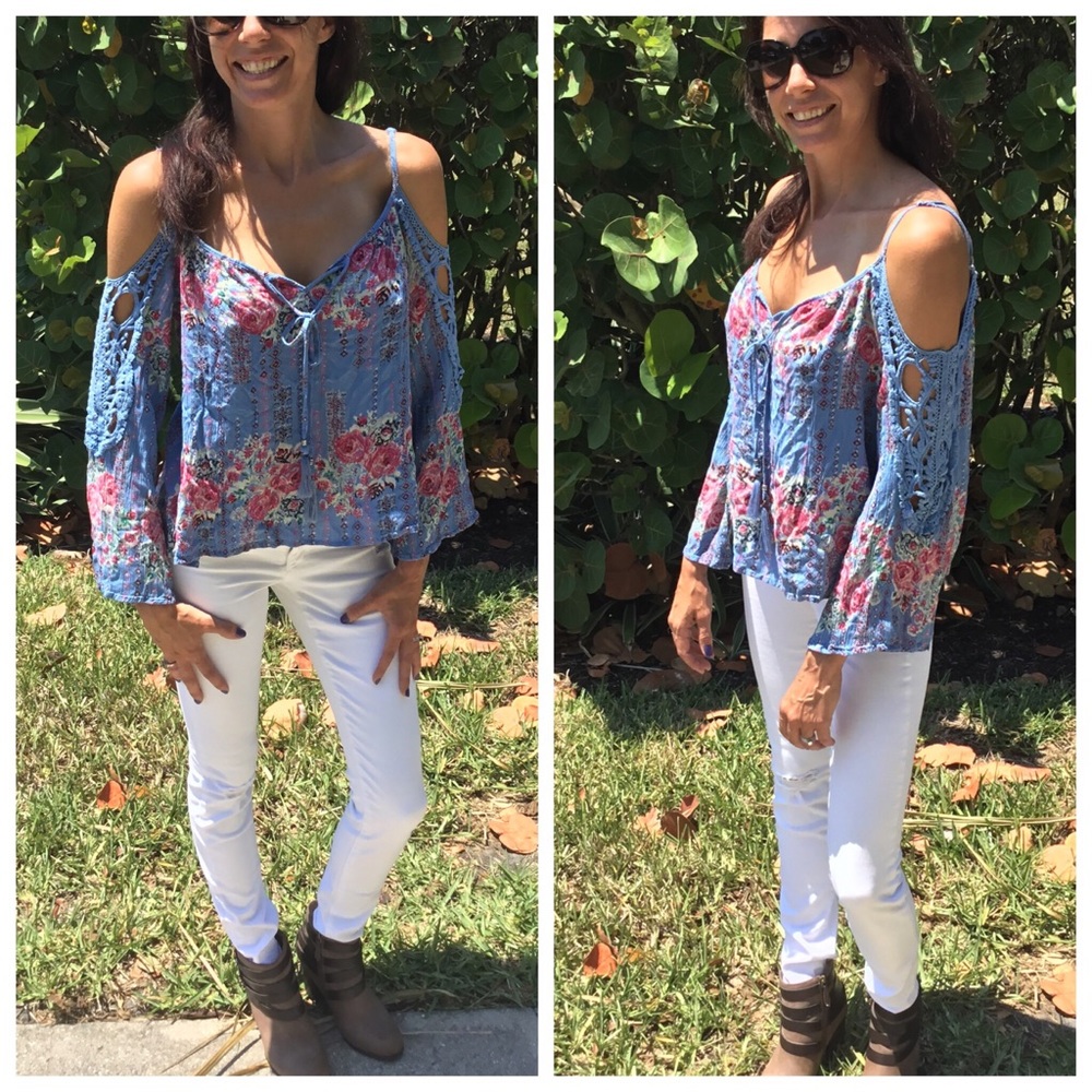 Boho Off the Shoulder Top Large - Picture 2 of 3