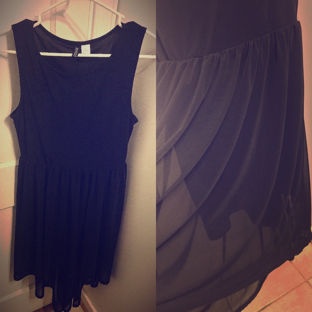 high waisted w/flounce chiffon overlay dress
