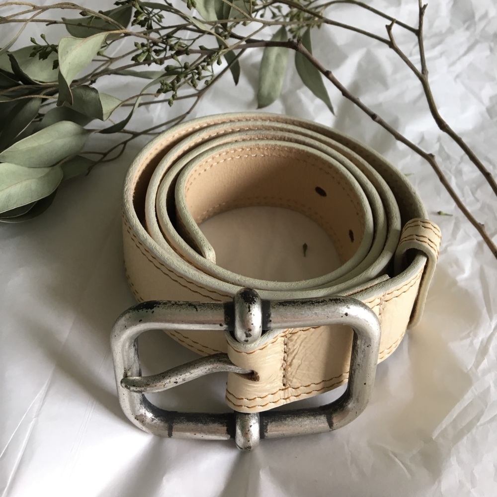 Cream colored genuine Italian leather belt