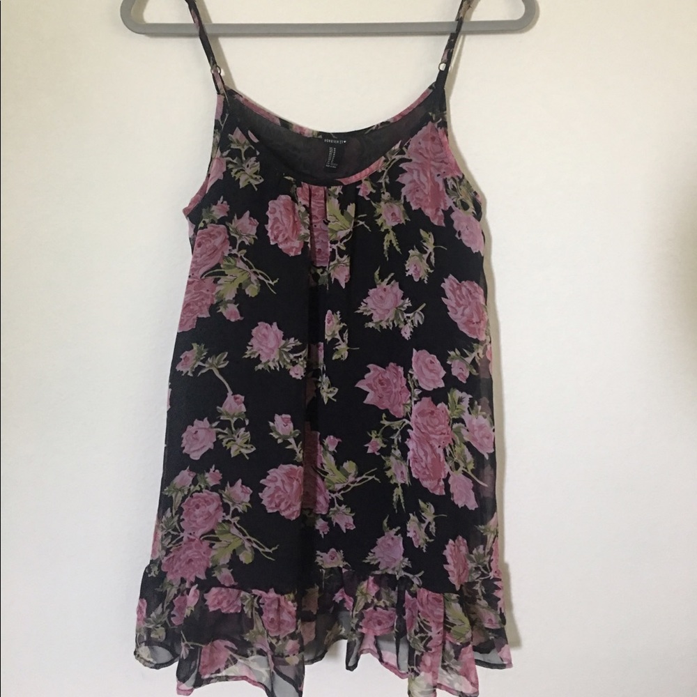 Black and pink flower dress