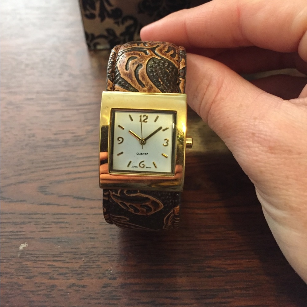 Cute leather tooled bracelet watch