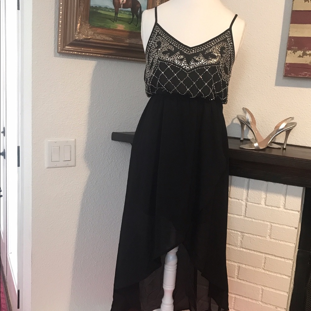 Black beaded midi cocktail dress NWT