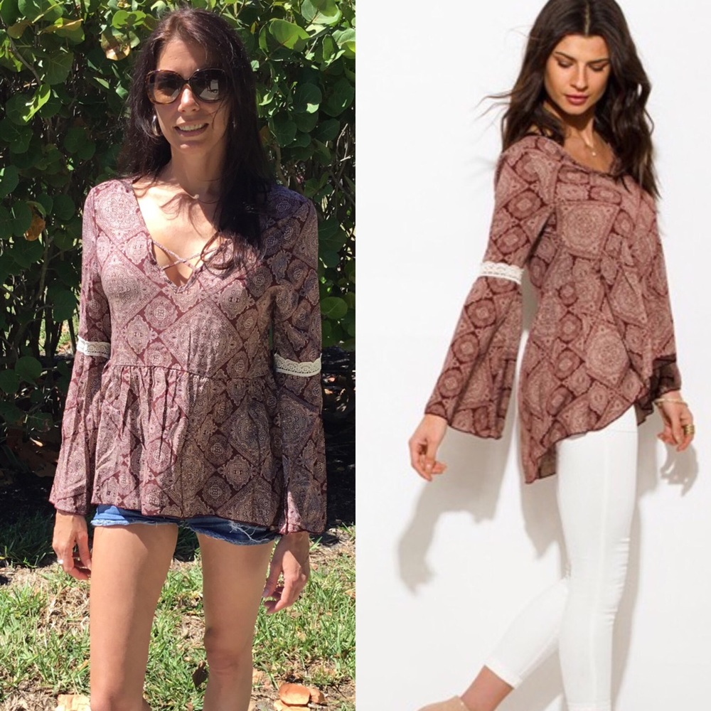 Caged Front Boho Style Top M - Picture 2 of 3