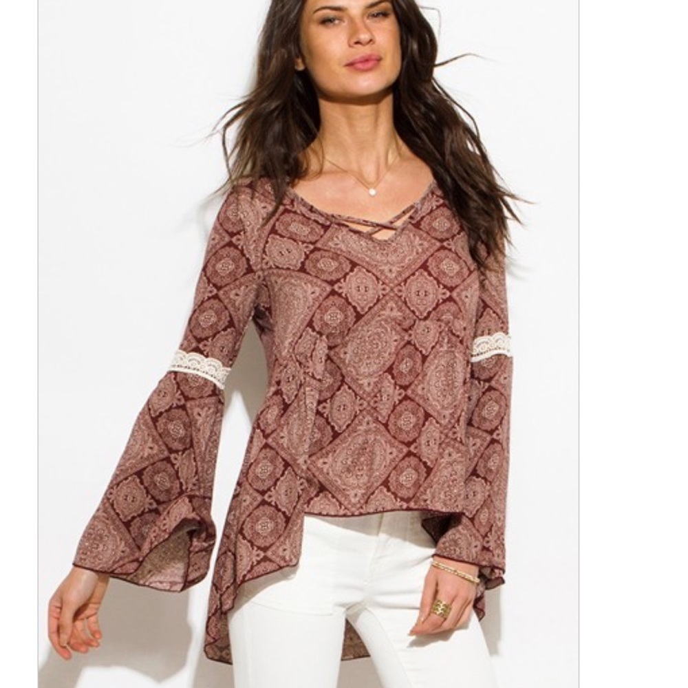 Caged Front Boho Style Top M - Picture 3 of 3