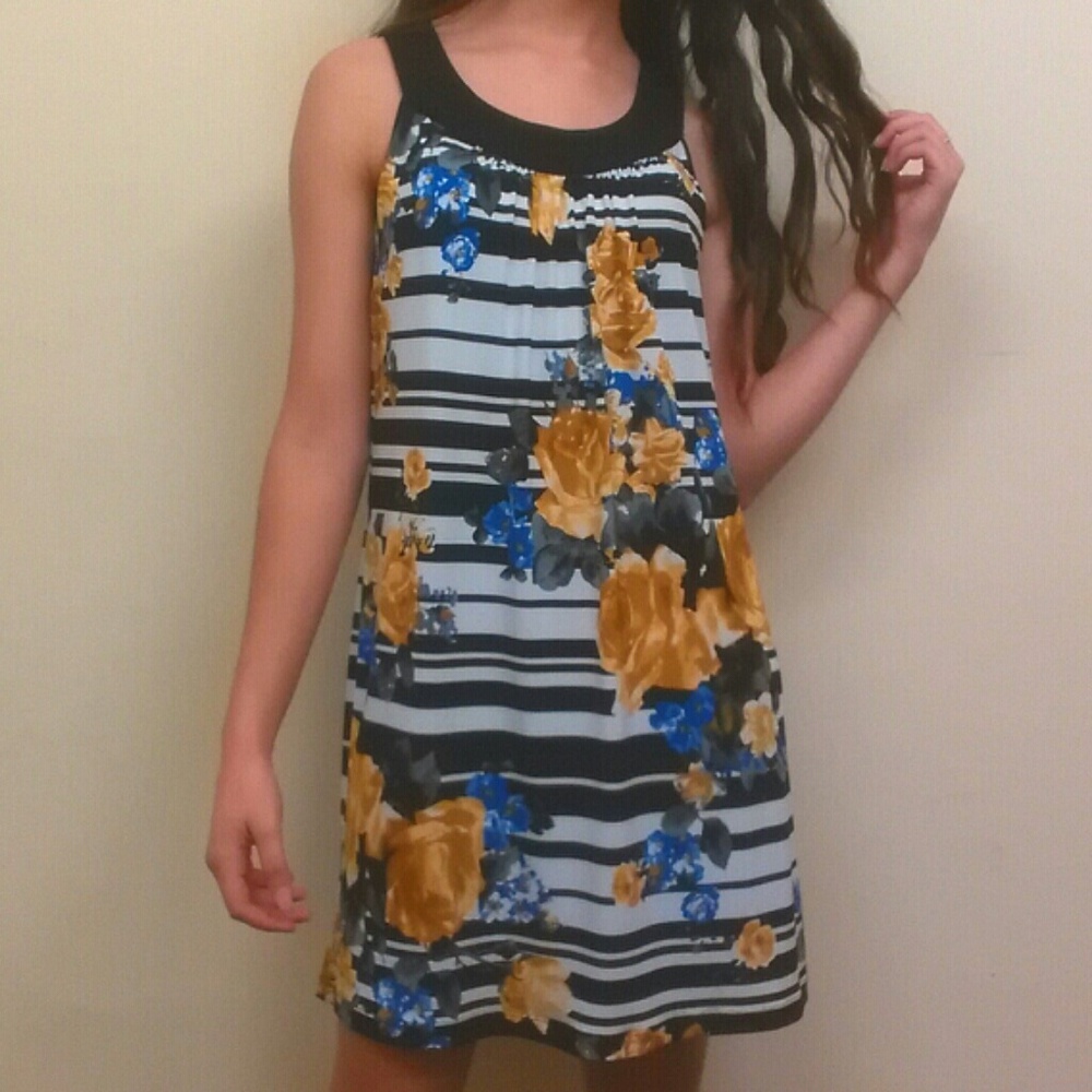 Black and white striped dress with floral.