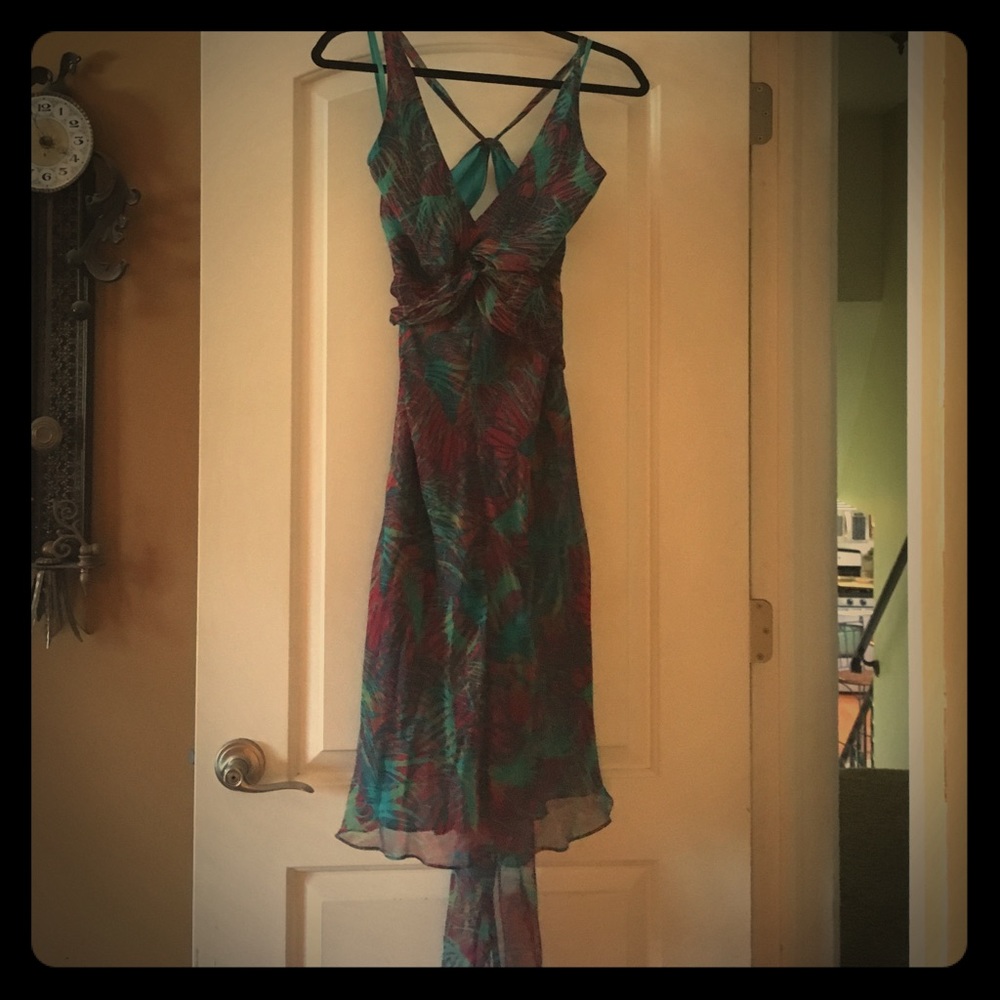 BCBG MAXAZRIA multi colored palm-print dress