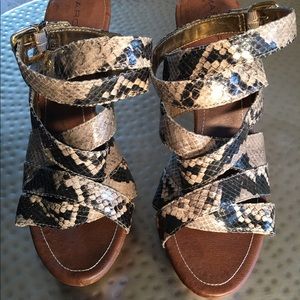 Fisher Snake Skin Ankle Wrap Heels