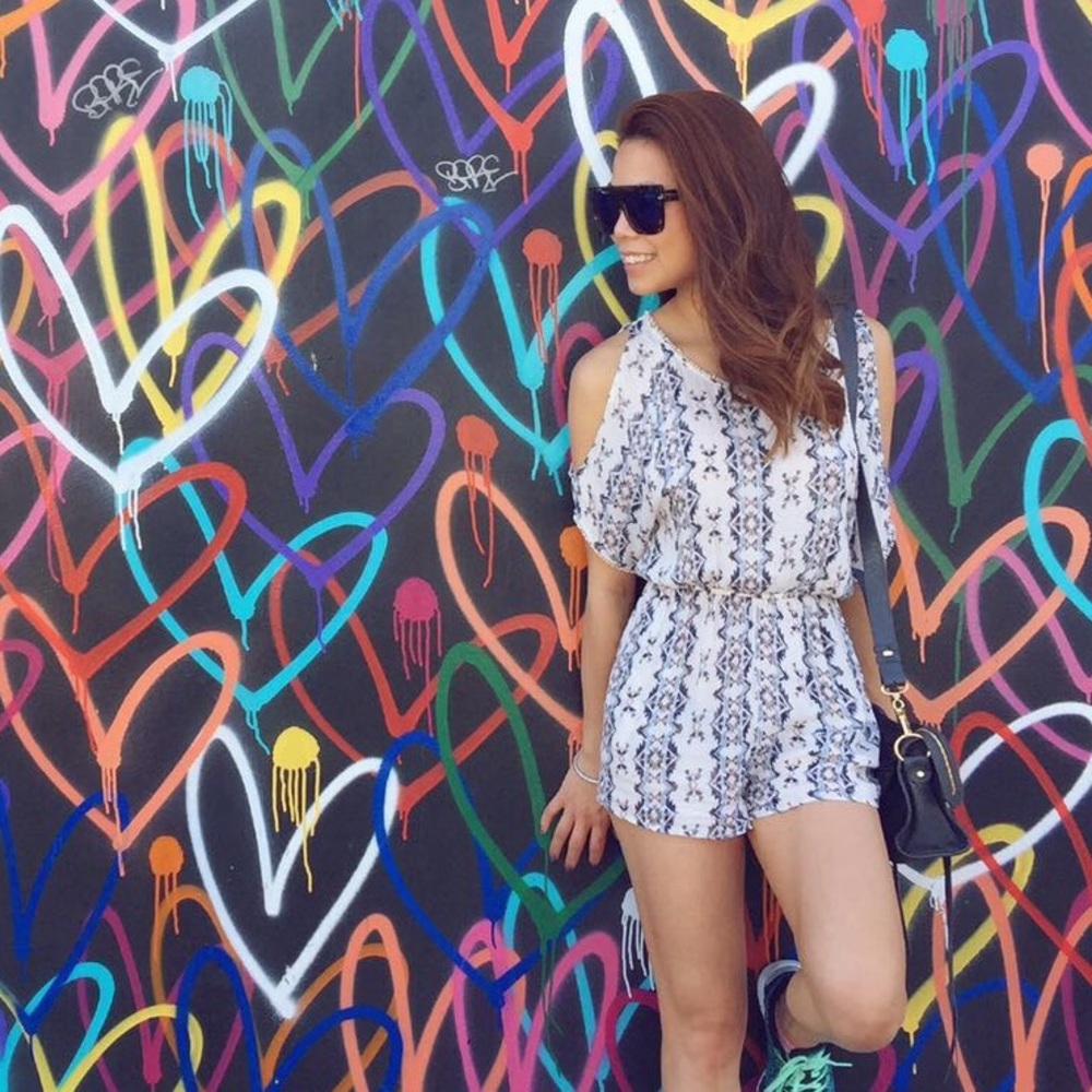 Cute Patterned Cold Shoulder Romper - image 1