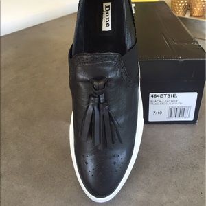 Dune London- black leather tassel Brouge slip on